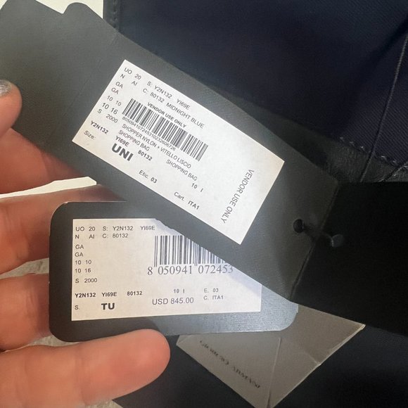 Giorgio Armani Men's Midnight Blue Nylon Shopping Bag with Black Leather Trim - Picture 4 of 4